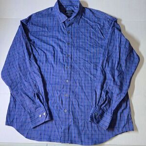 BUGATCHI Classic Fit Blue Plaid Dress Shirt Men's XXL